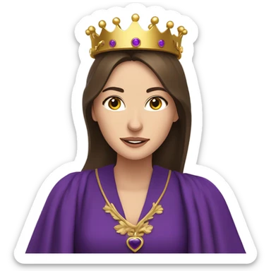 Caucasian long brunette woman wearing formal royal purple robes and a crown whose face shows loave and adoration to the man she adores  sticker
