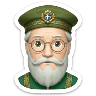 Dumbledore wear green scotland Tam o'shanter cap with decorative patterns, wear glasses, very long beard sticker
