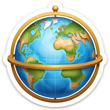 An icon featuring a globe, a compass, and a map, symbolizing geography. The design includes mountain ranges, rivers, and continents, representing the study of Earth’s landscapes and environments. Transparent background highlights the exploration and understanding of the world’s geography. sticker