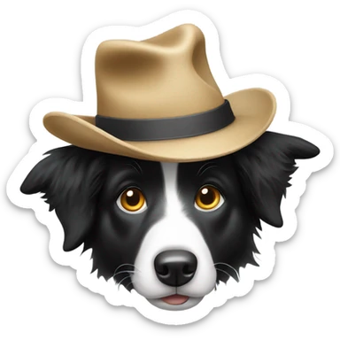 Border collie with a hat sticker