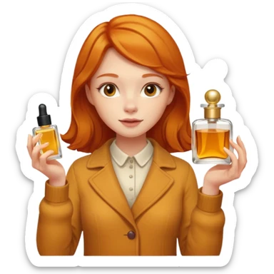Ginger cute girl in autumn and she has perfume in her hand sticker
