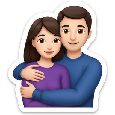 beautiful brunette hugging a man, minimal details, affectionate pose sticker