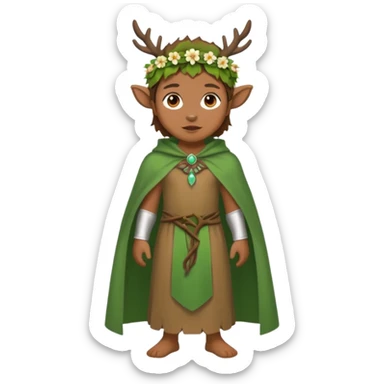 doe dressed as a druid, flower crown, green cape, full body icon sticker