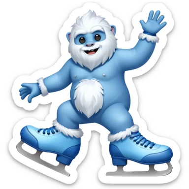 fat blue fur yeti ice skating  sticker