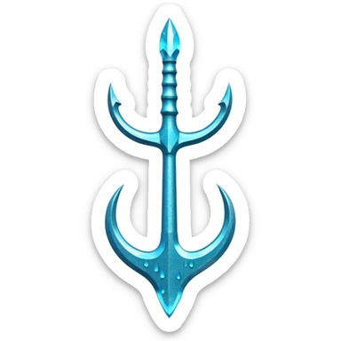 Cyan Poseidon's trident with glitter and water effects around it. sticker