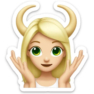 The blonde girl green eyes makes horns with her hands sticker
