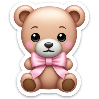 light pink cute teddy bear bow sticker