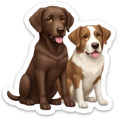 a sitting chocolate labrador, and a sitting a full body, tan, cream, white Australian Shepard sticker