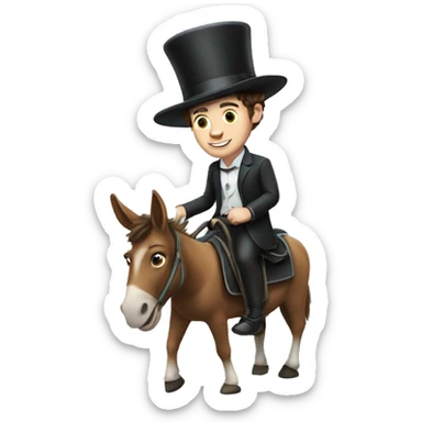 Shawn Mendes riding a donkey wearing a top hat sticker