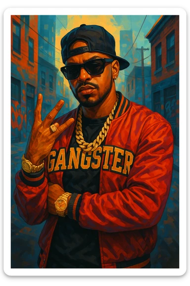 gangster character, modern hip-hop style, sunglasses, flashy jewelry sticker