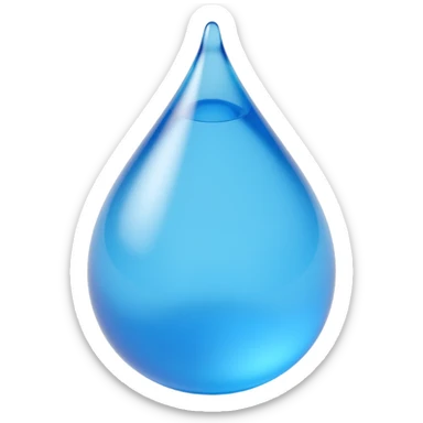 blue water droplet, highly realistic, skeuomorphism icon style, with reflections and shadow sticker