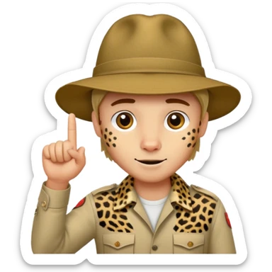 A man sticking his finger into the body of a leopard. sticker