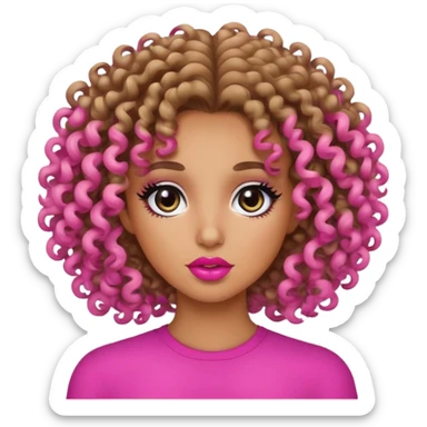 Tan girl with curly hair and black eye color and pink lips  sticker