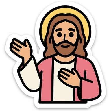 Create several different versions of Jesus in the same icon style as the reference image, each with a unique pose or gesture, maintaining the gentle expression and soft colors. No text. sticker