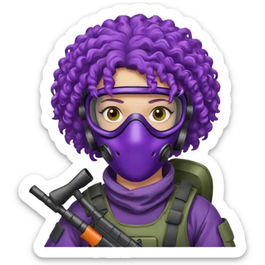 purple curly haired painitball player sticker