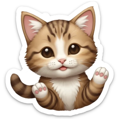 dark brown tabby and white kitten eyes closed whilst stretched out and  upside down sticker