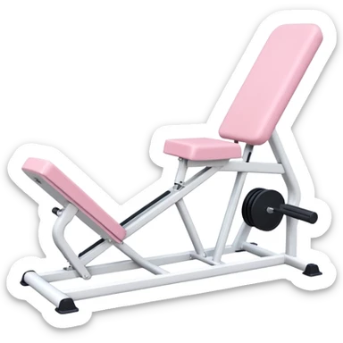 White leg press machine with pastel pink seat, minimal composition sticker