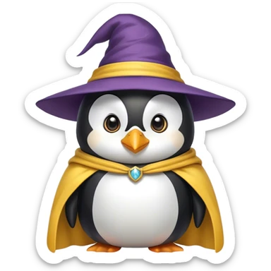Wizard penguin with a yellow hat and a cape sticker