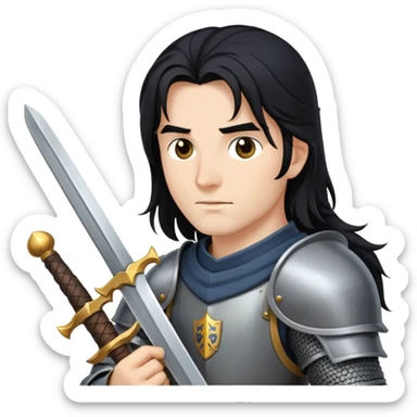 A knight with long black hair, holding a sword sticker