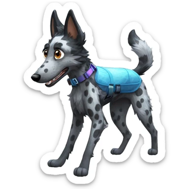  Black spotted brindle fluffy lurcher fox blue eyes fluffy ears and holographic harness running sticker
