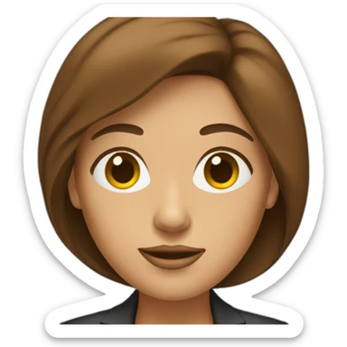 boss lady with brown hair and a laptop sticker