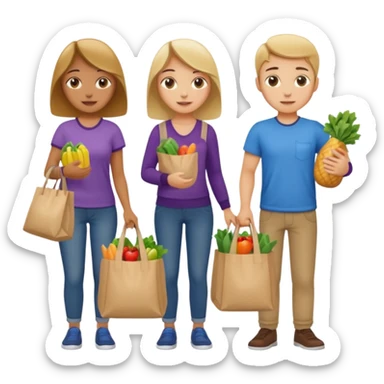 caucasian students putting groceries in bags sticker