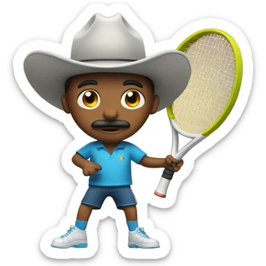 boy with cowboy hat and mustache playing tennis sticker