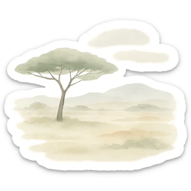 African savanna landscape with acacia tree, painterly style sticker