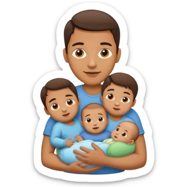 man with three babies sticker