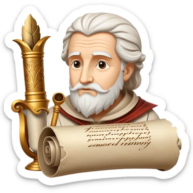 An icon featuring an ancient scroll, a quill pen, and a philosopher’s bust, symbolizing philosophy. The design includes a thinking symbol, and abstract thought patterns, representing deep reflection and the study of existence. Transparent background highlights intellectual exploration. sticker