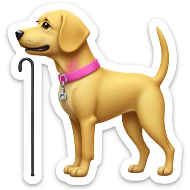 Yellow dog with a pink collar with a cane for the blind sticker
