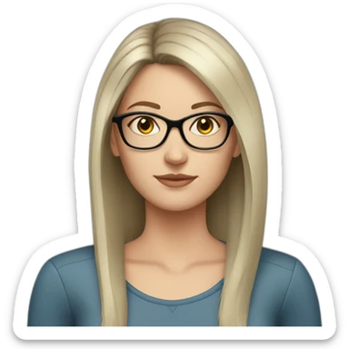A young white woman with very dark brown smooth hair and glasses sticker