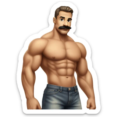 Muscular gay bodybuilder with mustache bikini realistic sticker