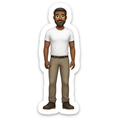 a longer dark brown haired man with a light beard in a white t shirt and brown pants sticker