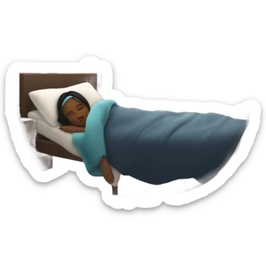 Peacefully sleeping woman in a bed, dark hair, eye mask, and a skyline visible through a window  sticker