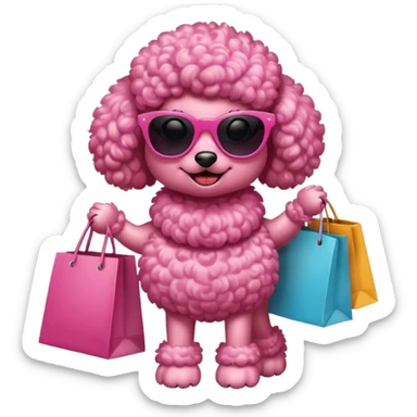 pink poodle with sunglasses carrying shopping bags sticker
