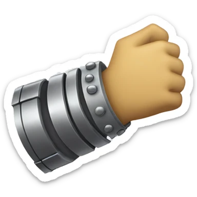 a metal gauntlet in a fist facing forward pointing upward sticker