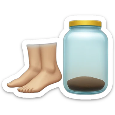 human legs standing on the floor with an ((empty transparent jar)) between them,outside,to the left and to the right,front view sticker