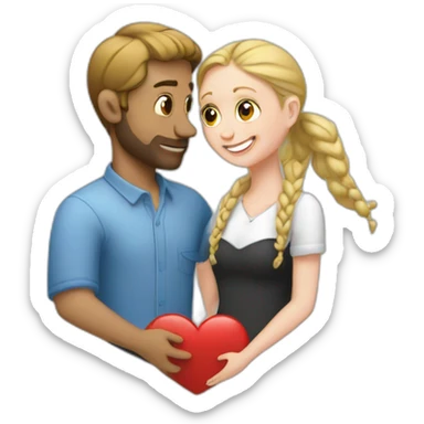White Man loves white woman with pigtails, heart between them sticker
