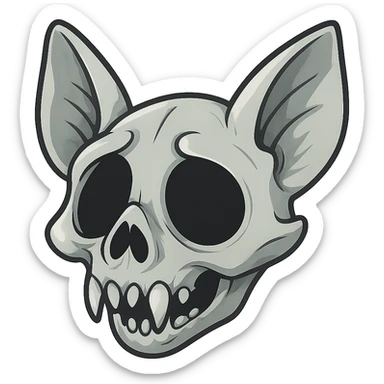 stylized bat skull in light gray tones, cartoon style, with oversized black eye sockets, conveying dramatic or figurative death sticker