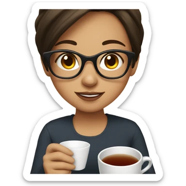 brunette girl with glasses and a cup of tea sticker