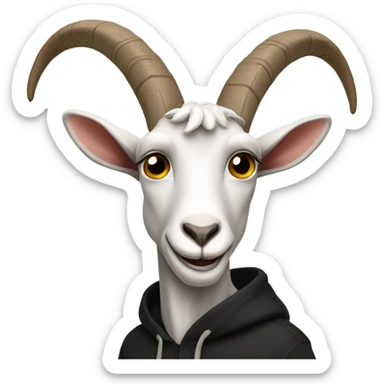 Goat with horns wearing a black hoodie sticker