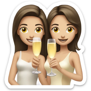 two caucasian brunette girls champagne sticker