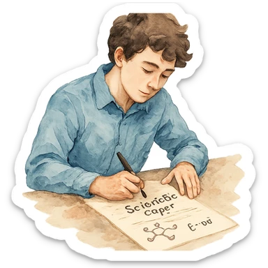 watercolor style student writing a scientific paper sticker