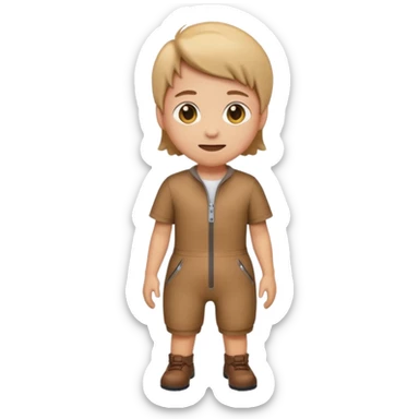 create an emoji that wears a short sleeve short jumpsuit in color brown with seamless zipper sticker