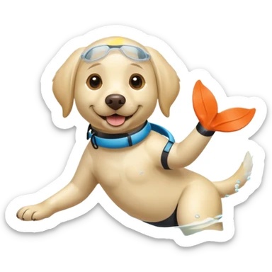 White labrador with snorkel and swimming fins sticker