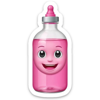 Smiling freaky baby oil bottle pink sticker