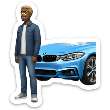 One man standing near blue bmw 4 series sticker
