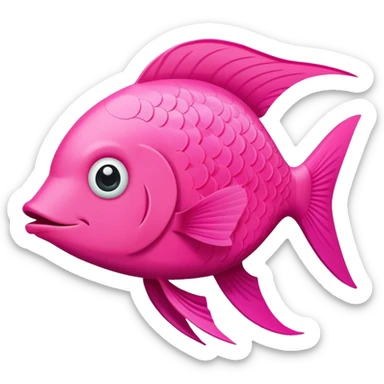 bright pink fish seen in exact side view, facing perfectly to the right, only one eye visible, complete flat 2D side profile, derpy expression with silly smile, flat like a paper cutout sticker