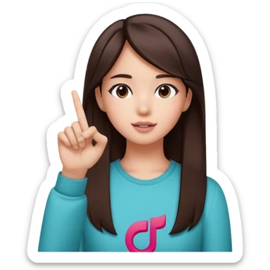 Girl with tiktok logo point up with one finger and dark brown hair sticker